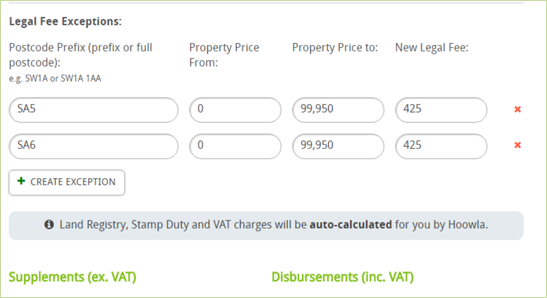 Hoowla Conveyancing Calculator Postcode Exception